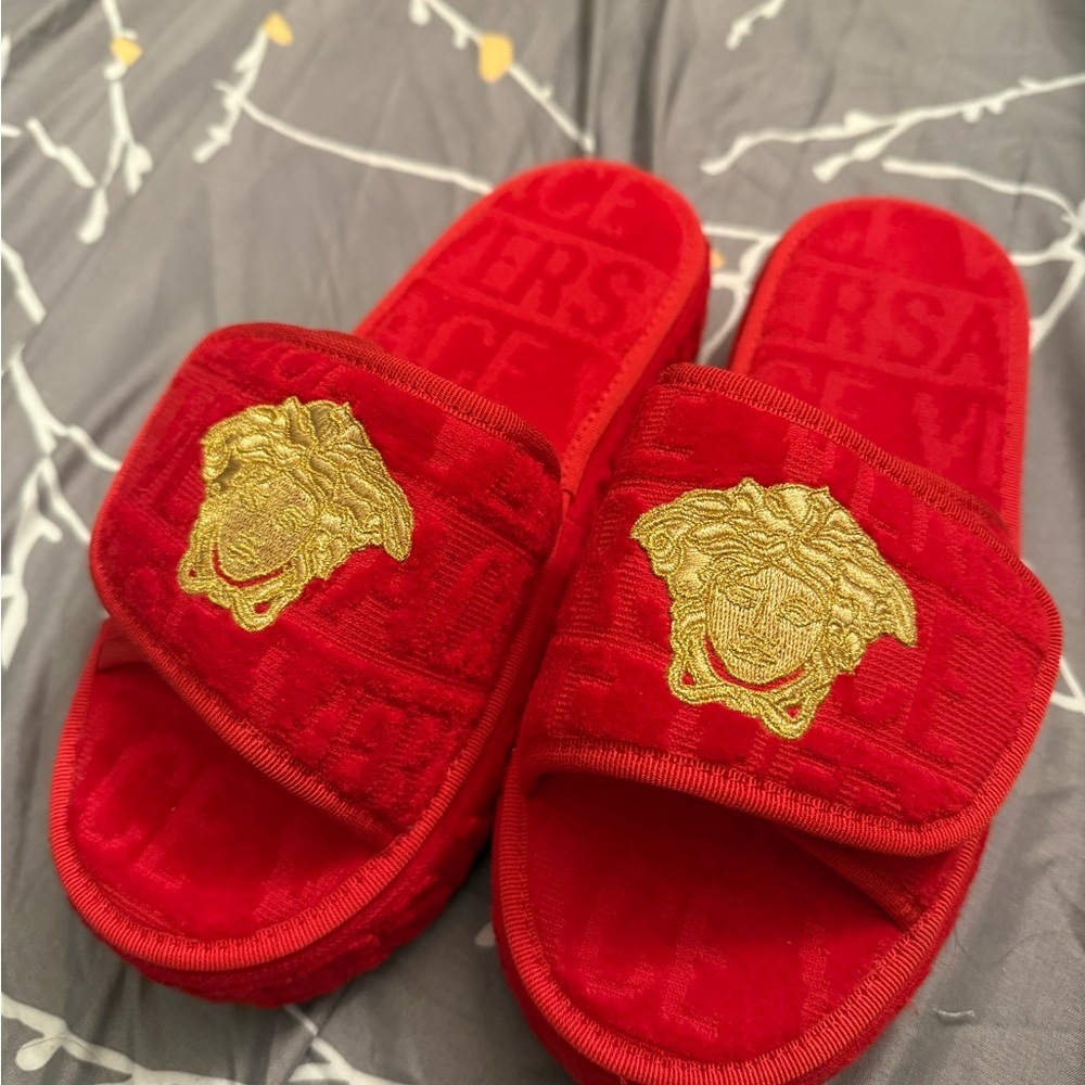 Versace Vibrant Red Slides with Logo
